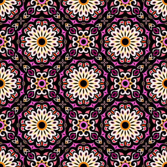 Pink - Yellow - Orange Mandala Fabric - 198