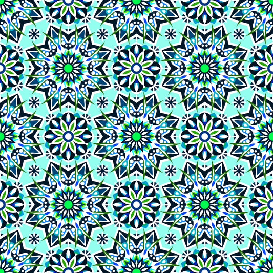 Turquoise - Green - Blue Mandala Fabric - 122i