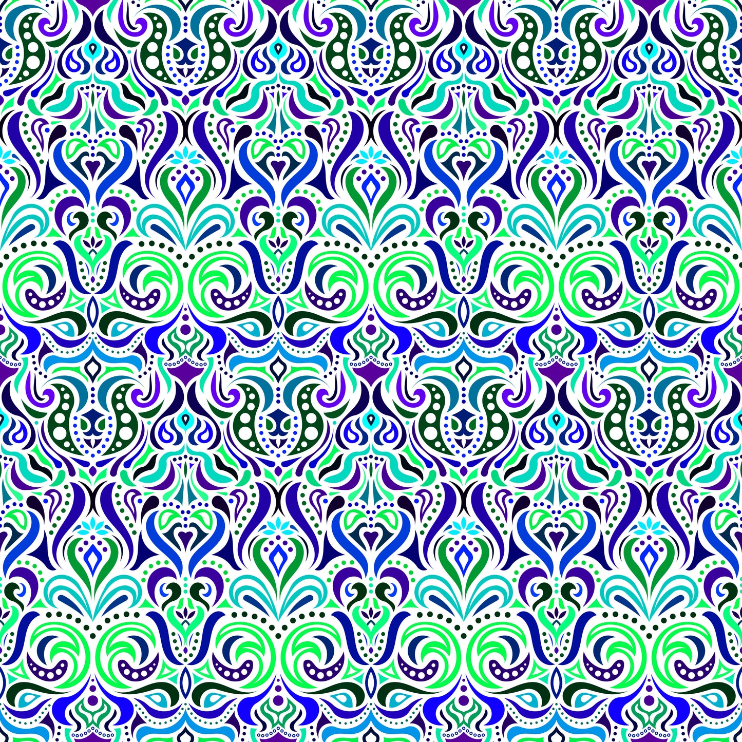 Green - Blue - Turquoise Abstract Doodle Fabric 1011.4i