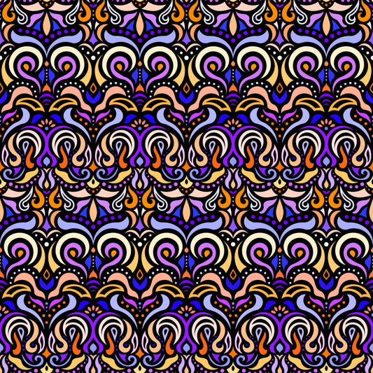 Yellow - Orange - Purple Abstract Doodle Fabric 1007