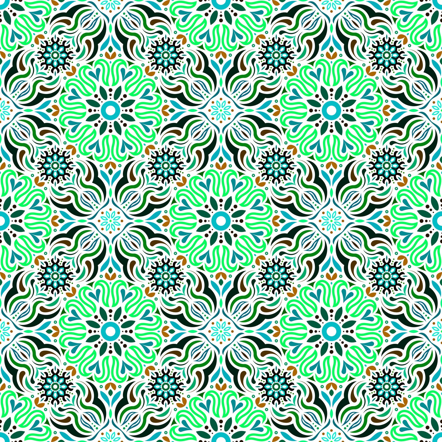 Turquoise - Green - Brown Mandala Fabric 2009.2i