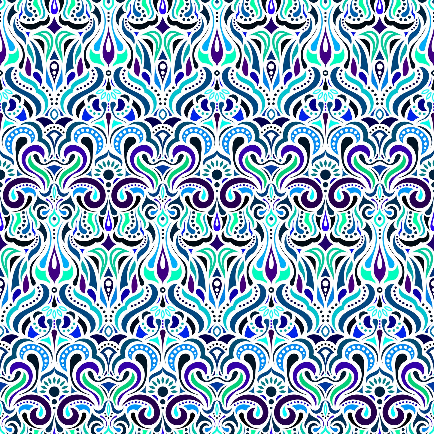 Turquoise - Blue Abstract Doodle Fabric 1012i