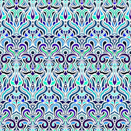 Turquoise - Blue Abstract Doodle Fabric 1012i