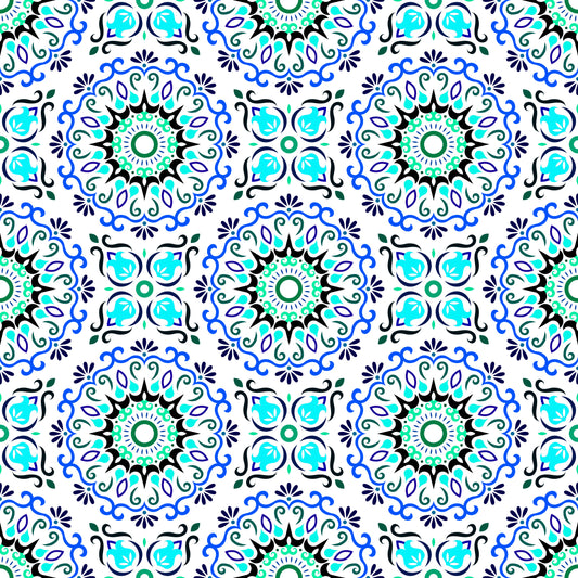Turquoise - Blue Mandala Fabric - 174i