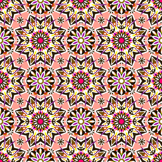 Pink - Purple - Brown Mandala Fabric - 122i