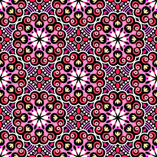 Red - Pink - Yellow Mandala Fabric - 132
