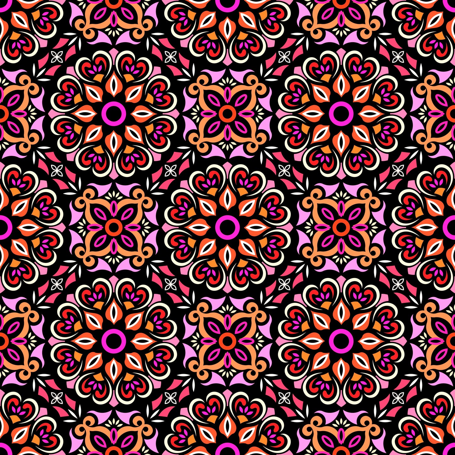 Orange - Red - Pink Mandala Fabric - 206