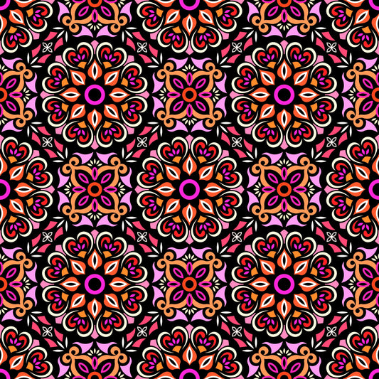 Orange - Red - Pink Mandala Fabric - 206