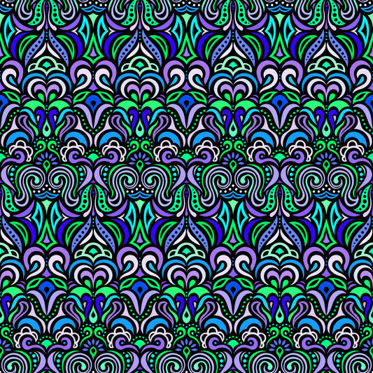Green - Blue - Purple Abstract Doodle Fabric 1008.3