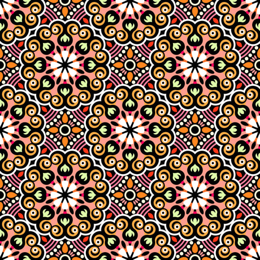 Orange - Yellow - Red Mandala Fabric - 132