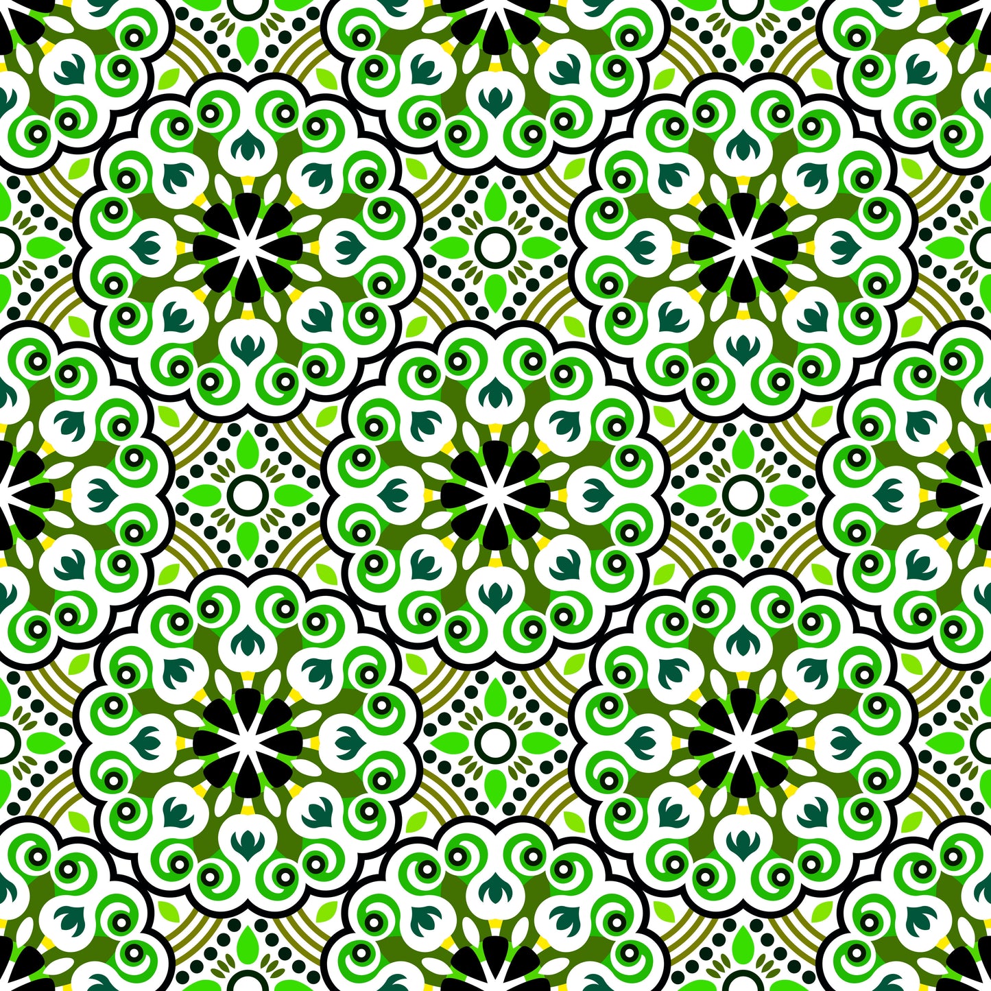 Green - Yellow Mandala Fabric - 132i
