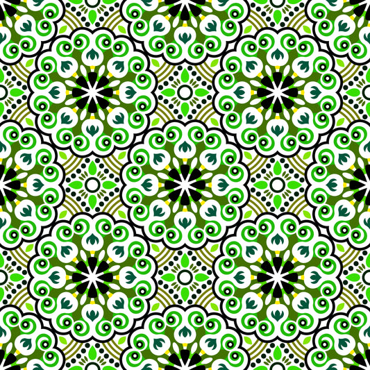 Green - Yellow Mandala Fabric - 132i