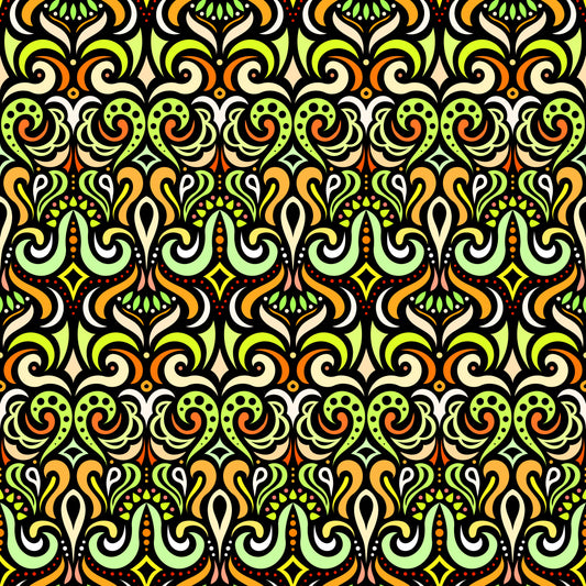 Yellow - Green - Orange Abstract Doodle Fabric 1001