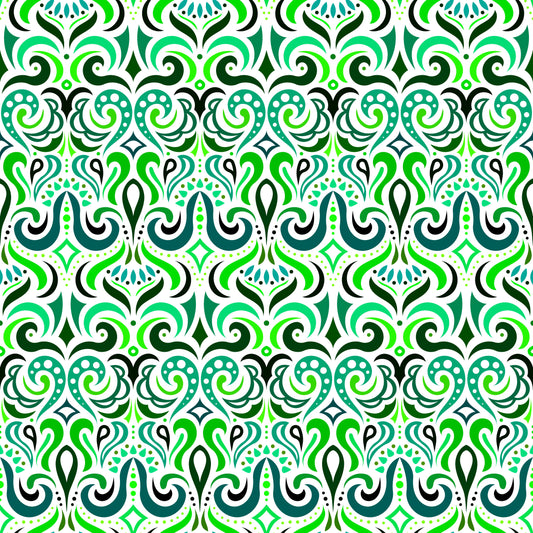 Green - Turquoise Abstract Doodle Fabric 1001i