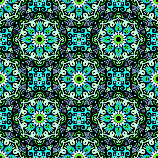 Turquoise - Green Mandala Fabric - 140