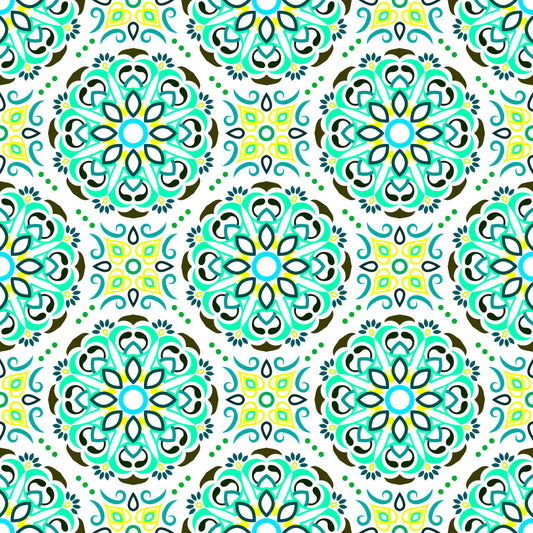 Turquoise - Yellow - Green Mandala Fabric - 160i