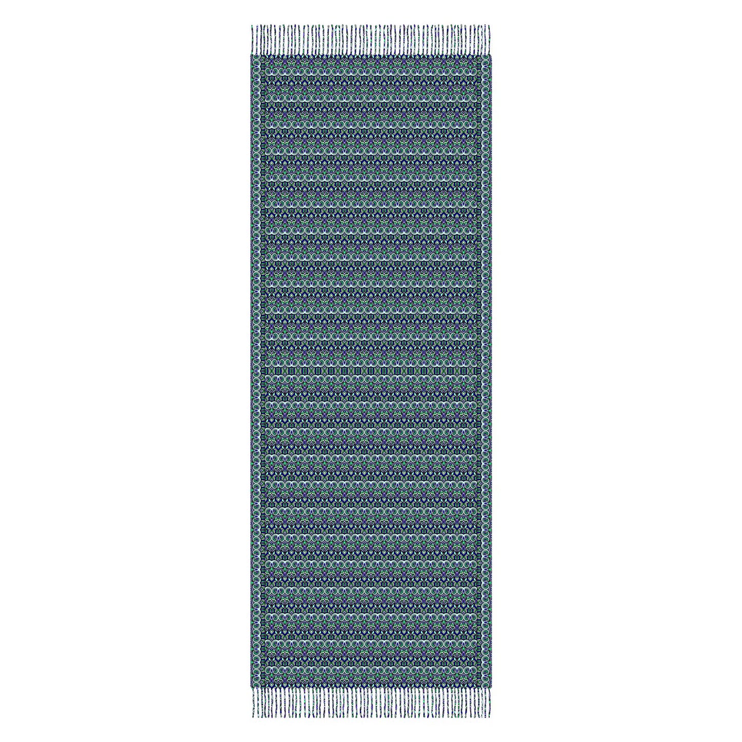 Turquoise - Purple - Blue Abstract Doodle Scarf with Tassels