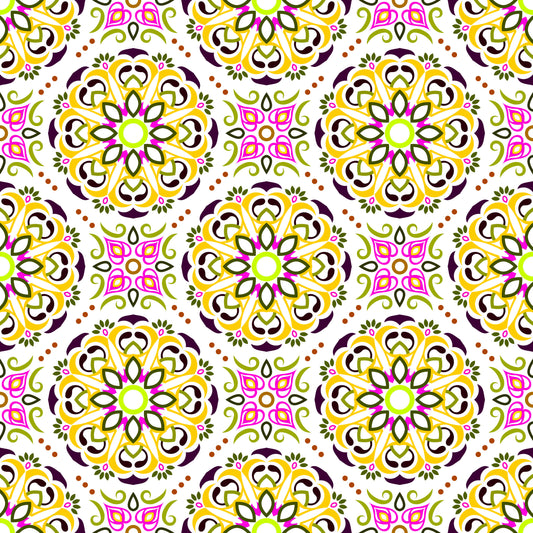 Yellow - Pink - Green Mandala Fabric - 160i