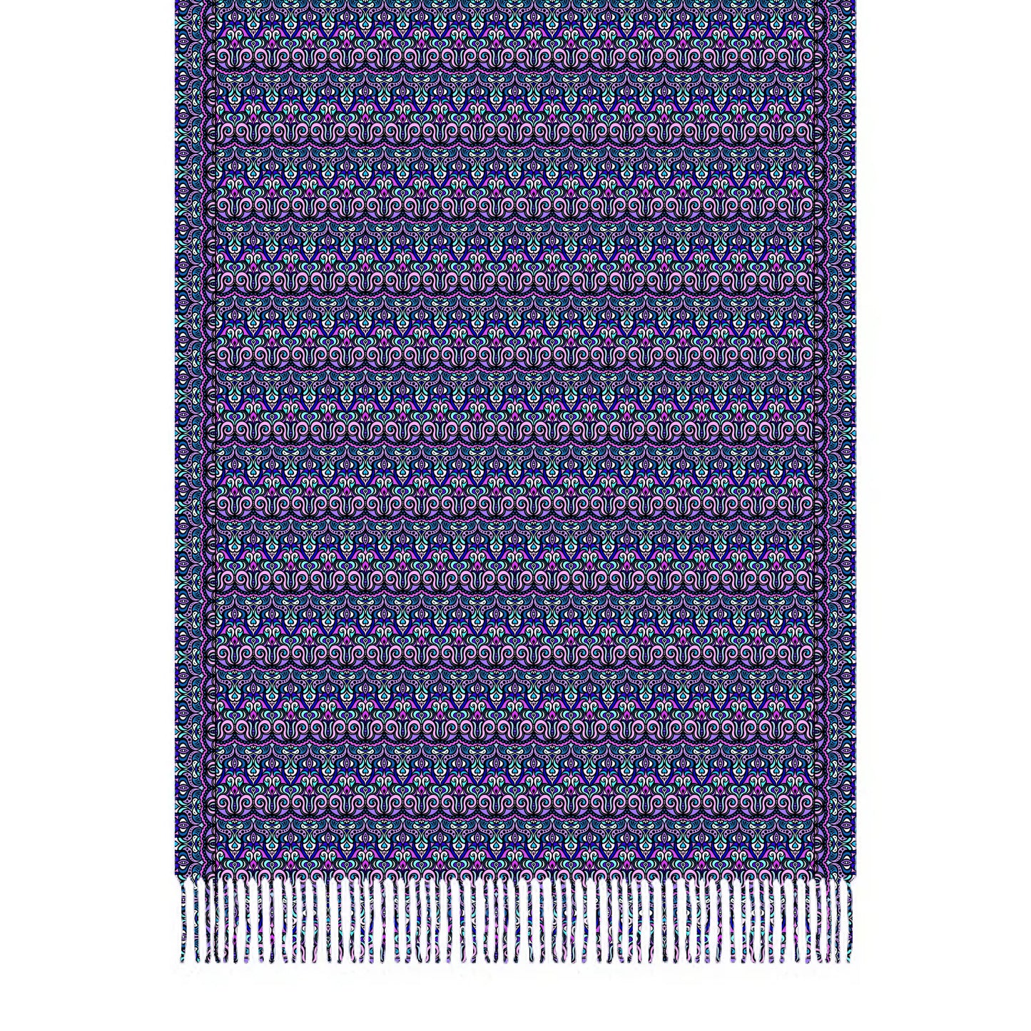 Purple - Pink - Blue Abstract Doodle Scarf with Tassels