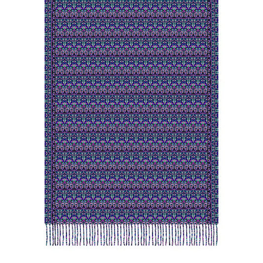 Purple - Pink - Blue Abstract Doodle Scarf with Tassels