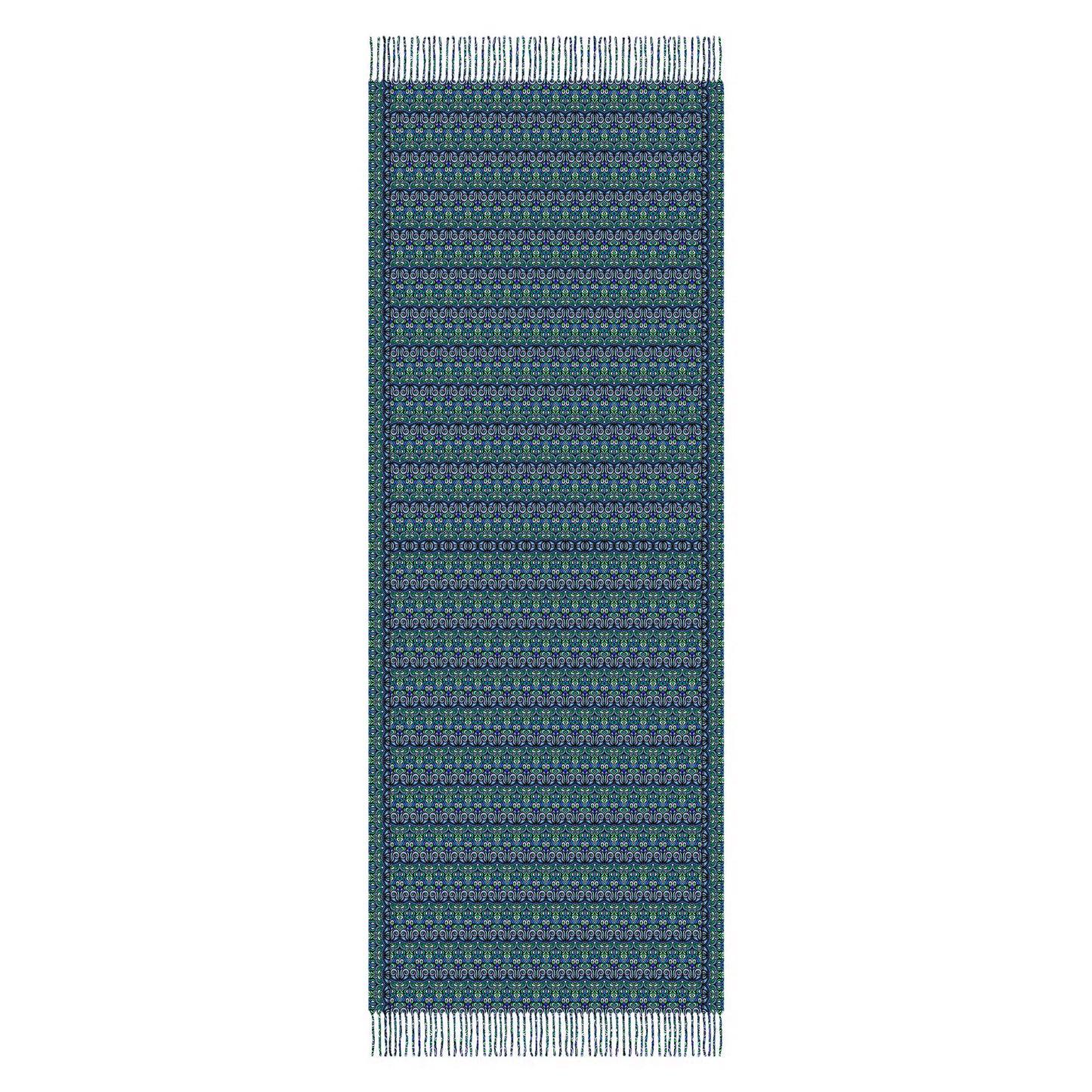 Turquoise - Green - Blue Abstract Doodle Scarf with Tassels