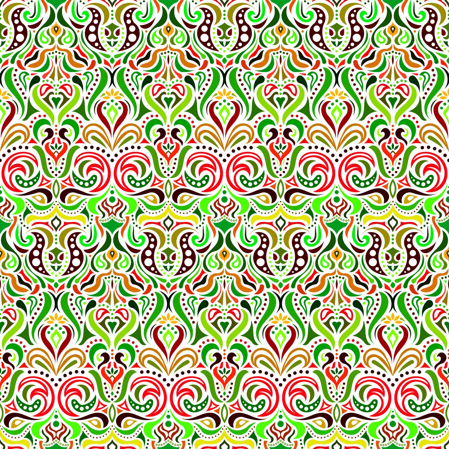 Red - Green - Yellow Abstract Doodle Fabric 1011.4i