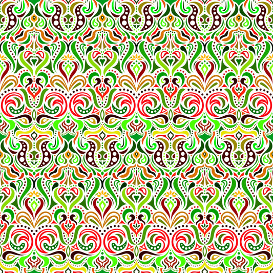 Red - Green - Yellow Abstract Doodle Fabric 1011.4i