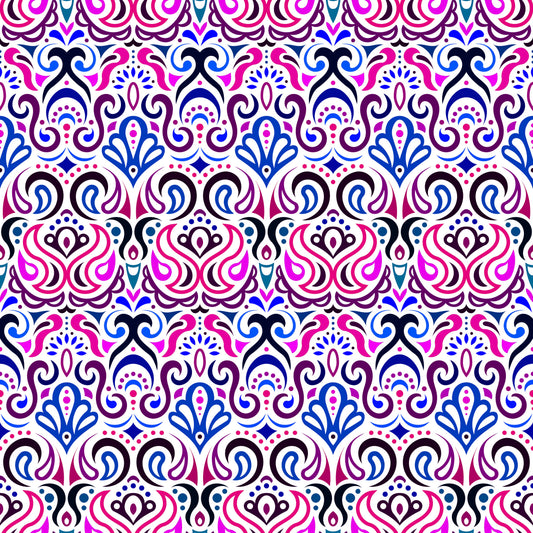 Blue - Pink Abstract Doodle Fabric 1002i
