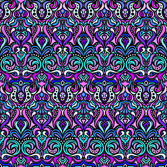 Pink - Turquoise - Purple Abstract Doodle Fabric 1011.4