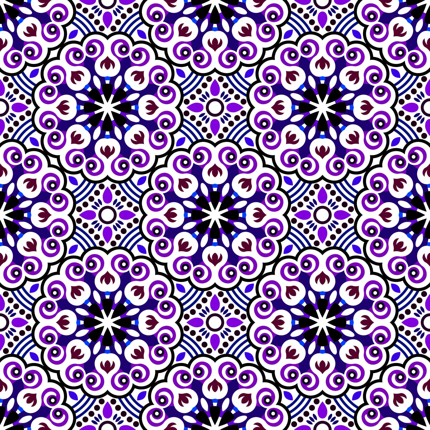 Purple - Blue Mandala Fabric - 132i