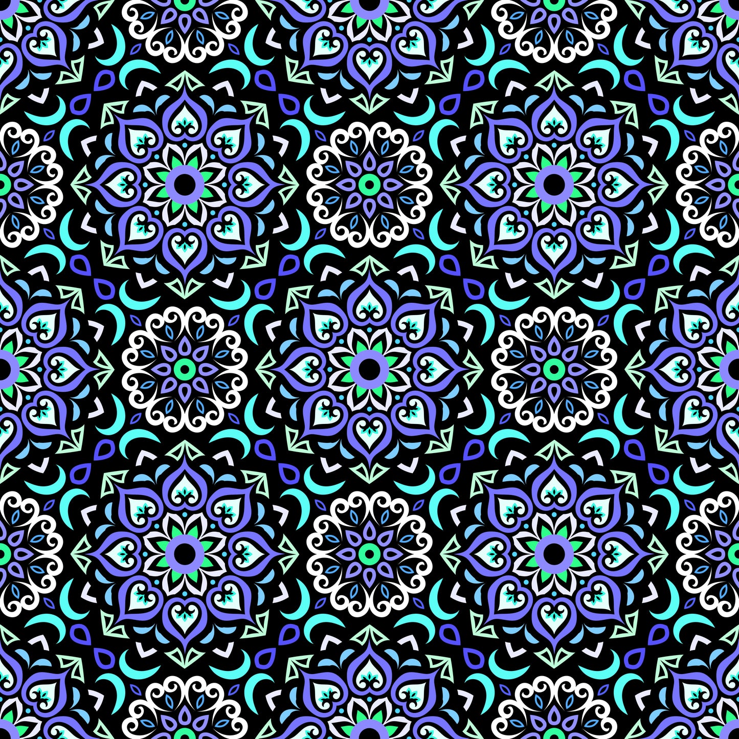Blue - Turquoise Mandala Fabric - 213