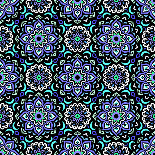 Blue - Turquoise Mandala Fabric - 213