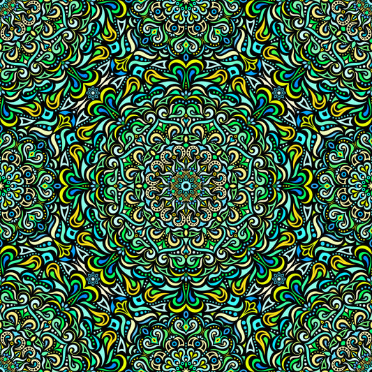 Turquoise - Green - Blue - Yellow Mandala Fabric 2005