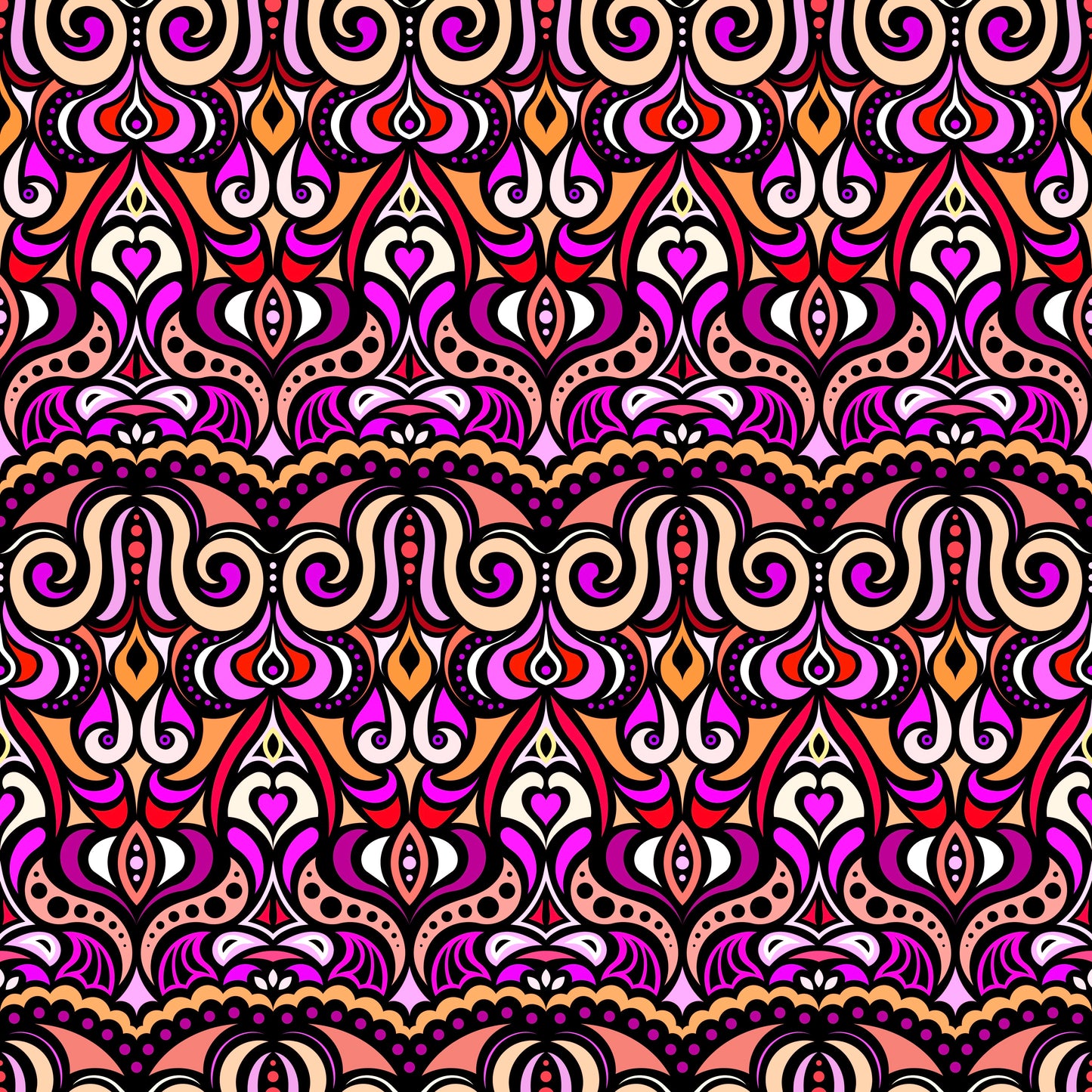 Orange - Pink - Red Abstract Doodle Fabric 1010.2