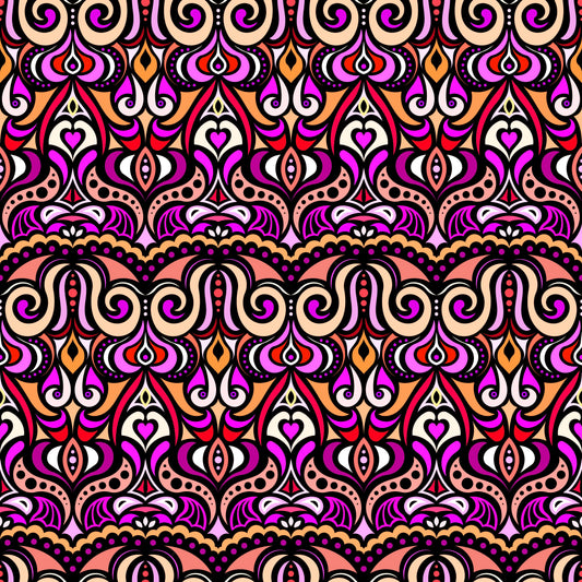 Orange - Pink - Red Abstract Doodle Fabric 1010.2