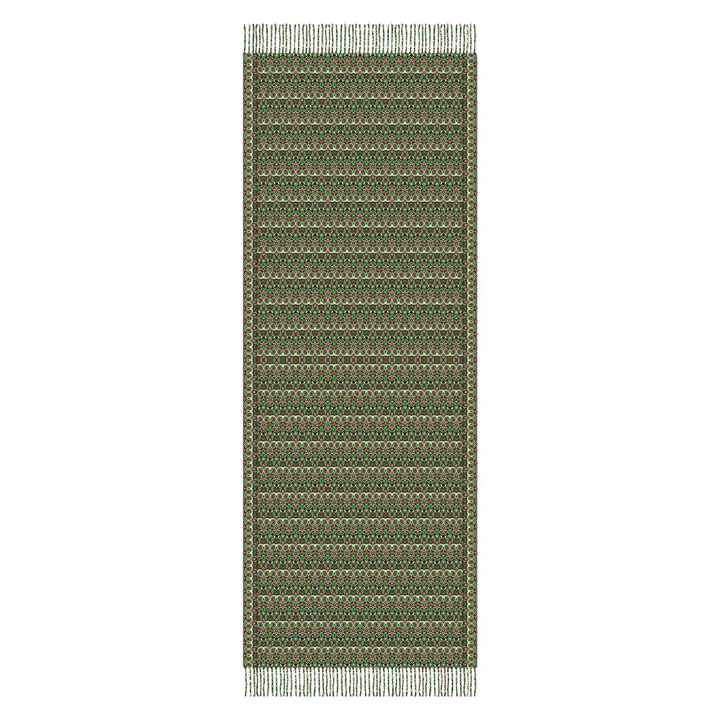 Green - Orange Abstract Doodle Scarf with Tassels