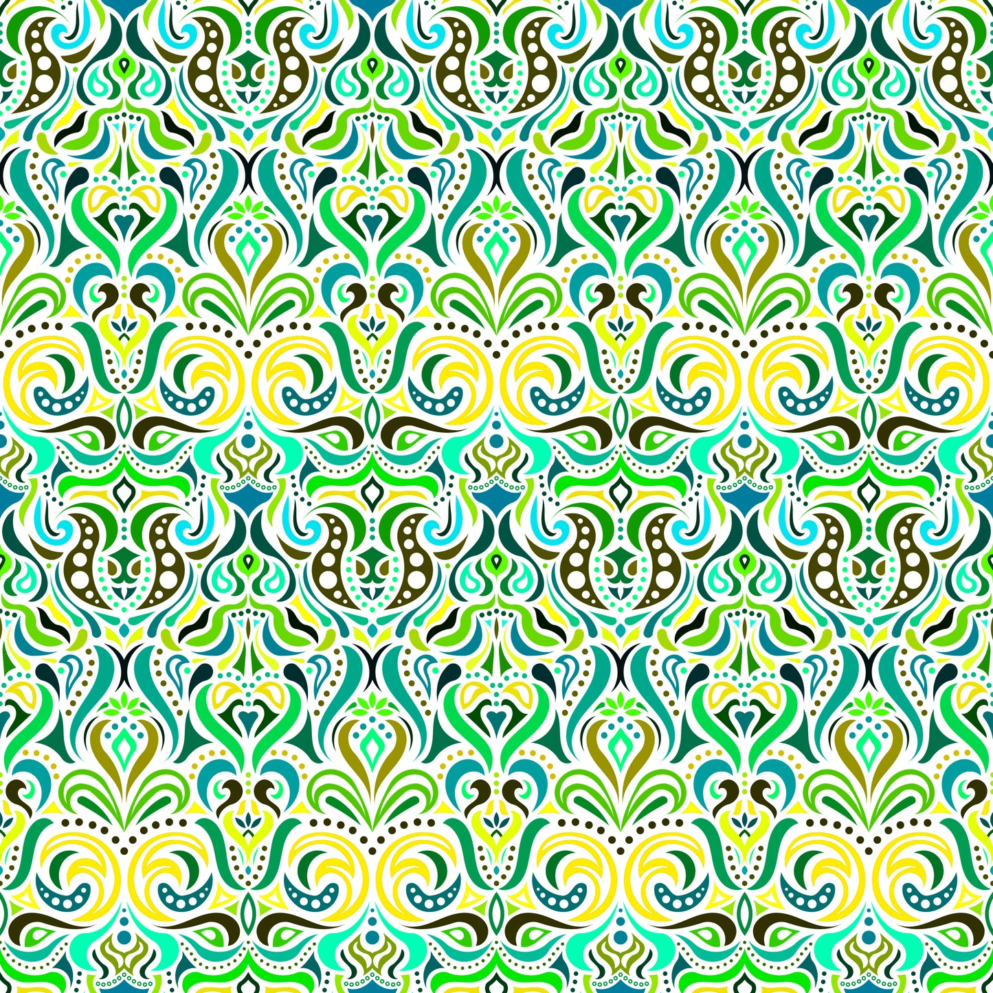 Green - Yellow - Turquoise Abstract Doodle Fabric 1011.4i