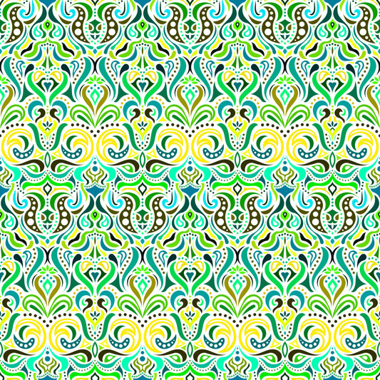 Green - Yellow - Turquoise Abstract Doodle Fabric 1011.4i
