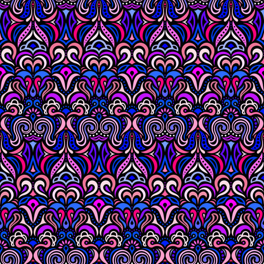Blue - Pink - Purple Abstract Doodle Fabric 1008.3