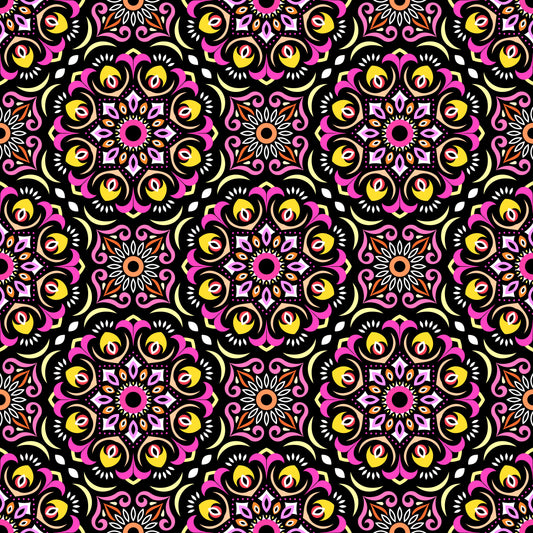 Yellow - Pink Mandala Fabric - 209