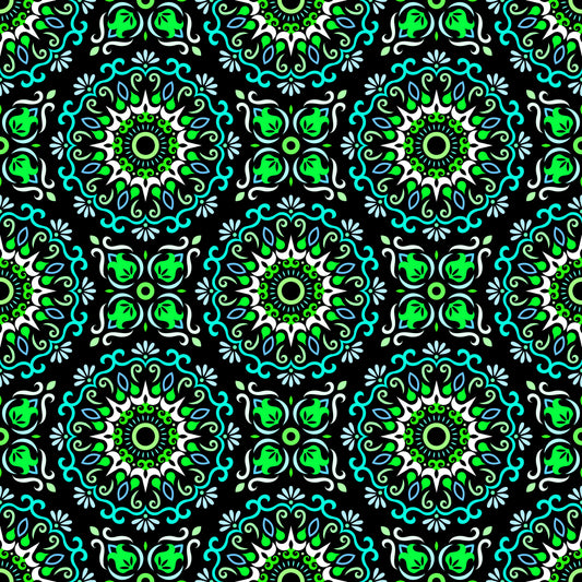 Turquoise - Green - Blue Mandala Fabric - 174