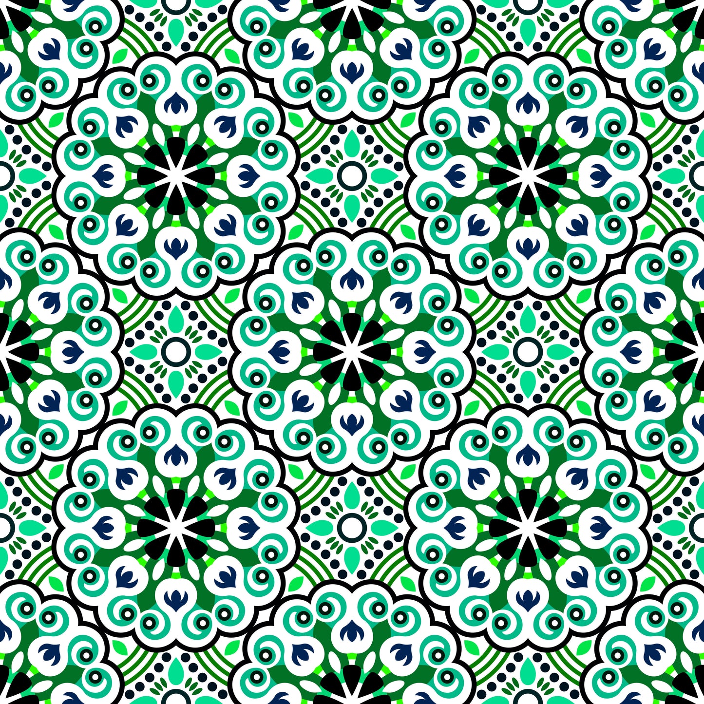 Turquoise - Green - Blue Mandala Fabric - 132i