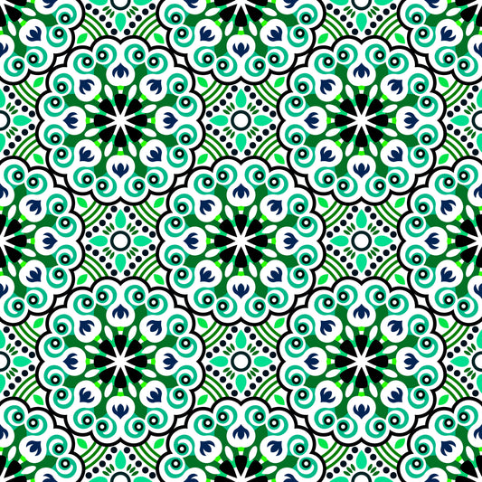 Turquoise - Green - Blue Mandala Fabric - 132i