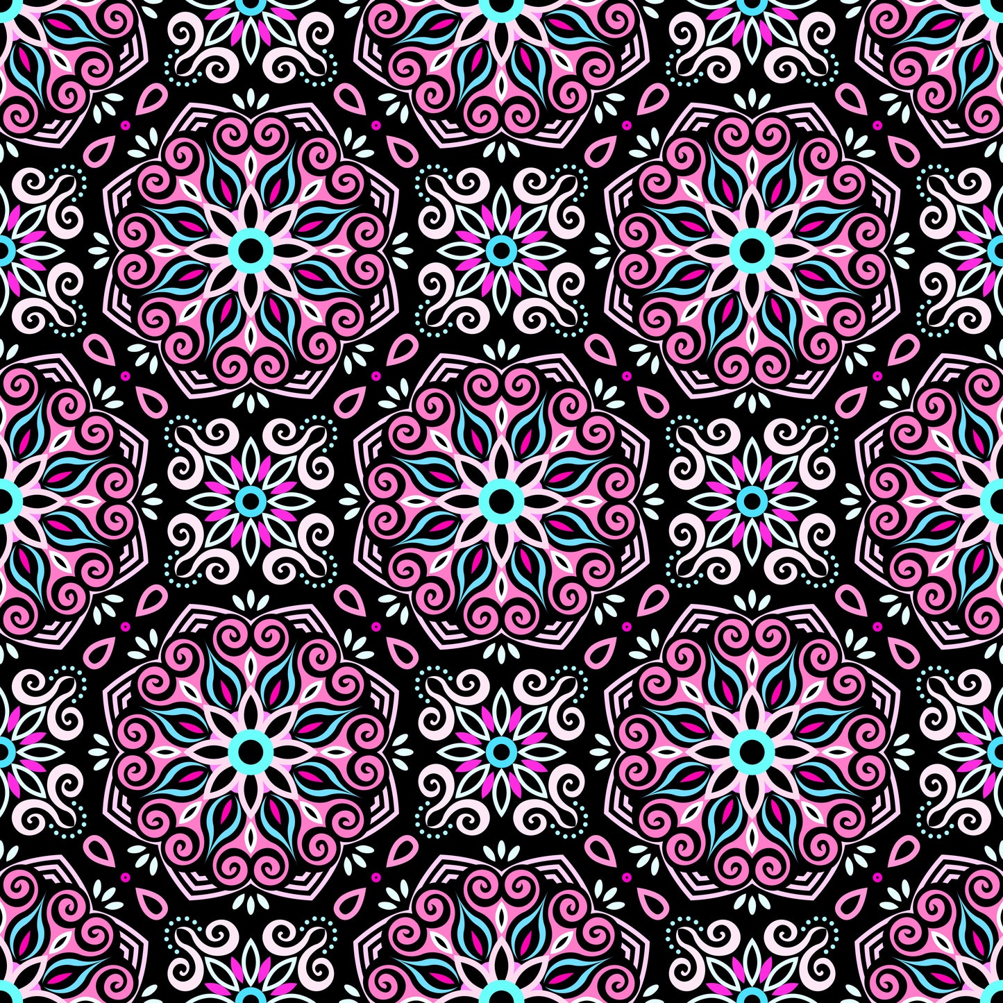 Pink - Turquoise Mandala Fabric - 203