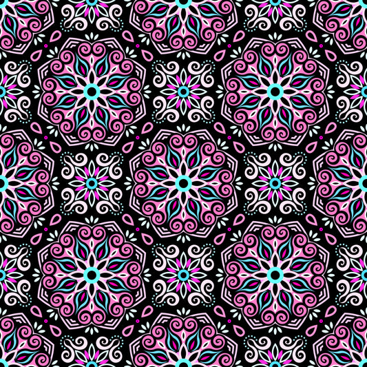 Pink - Turquoise Mandala Fabric - 203