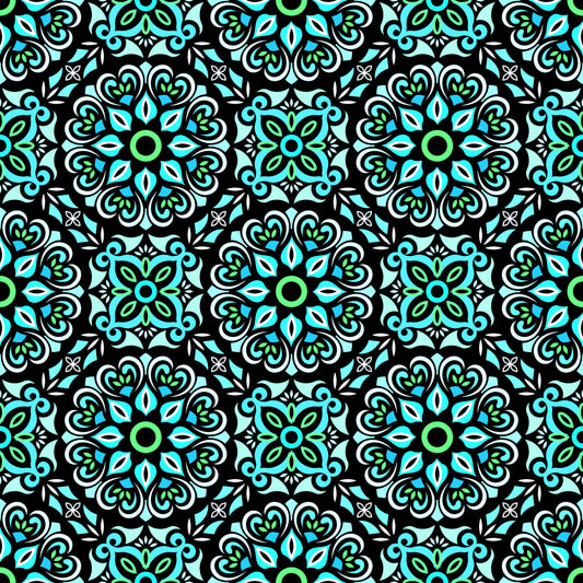 Turquoise - Green Mandala Fabric - 206