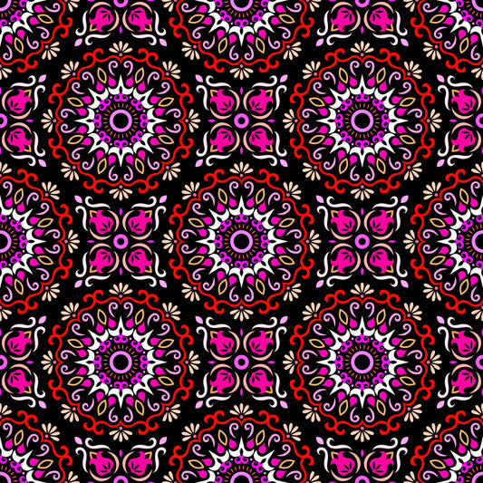 Red - Pink - Yellow Mandala Fabric - 174