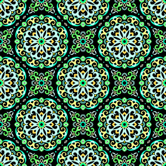 Turquoise - Yellow - Green Mandala Fabric - 188