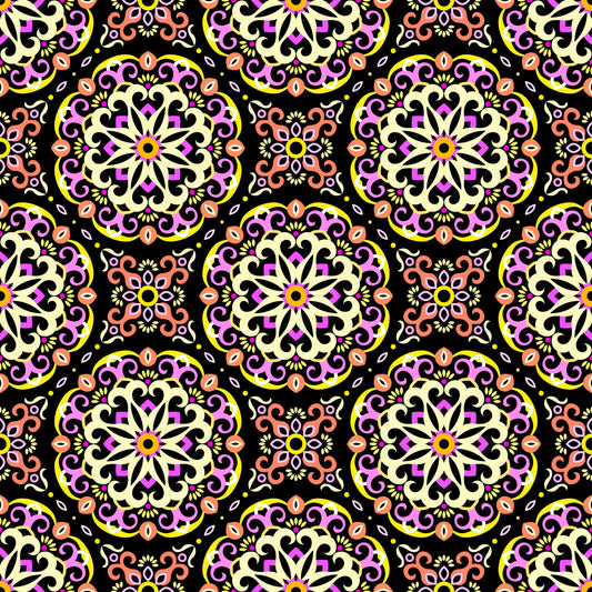 Yellow - Orange - Pink Mandala Fabric - 188