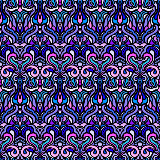 Blue - Purple - Pink Abstract Doodle Fabric 1012